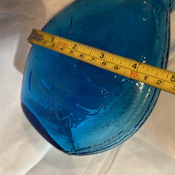 Blue Glass Bottle Vase Union Made Intertwining Hands and Peace Dove 9 inches - Picture 9 of 13